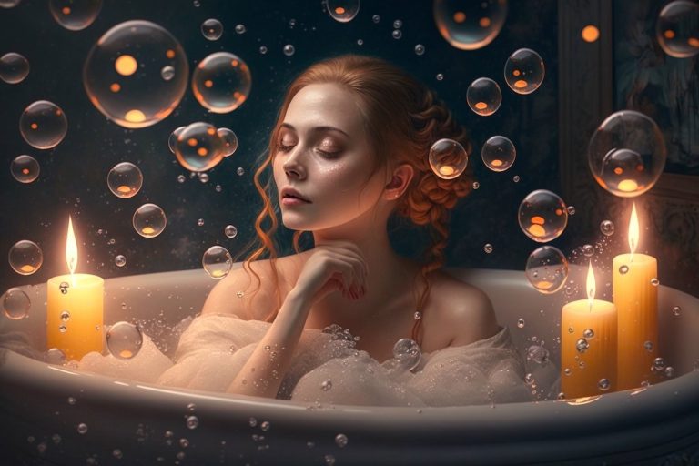 girl relaxing in bathtub